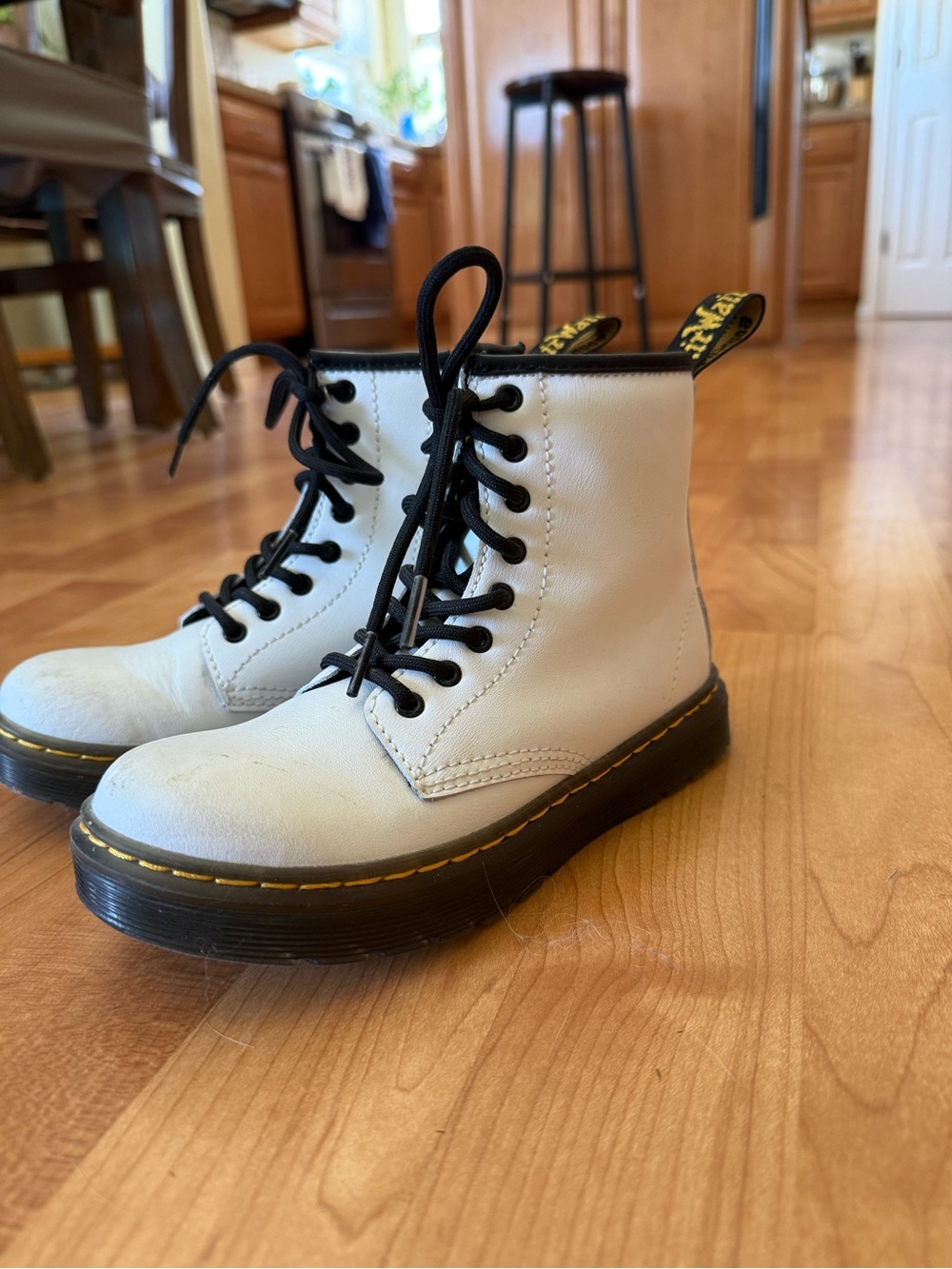 Dr. Martens White Kids Lace-Up Ankle Boots with Black Trim